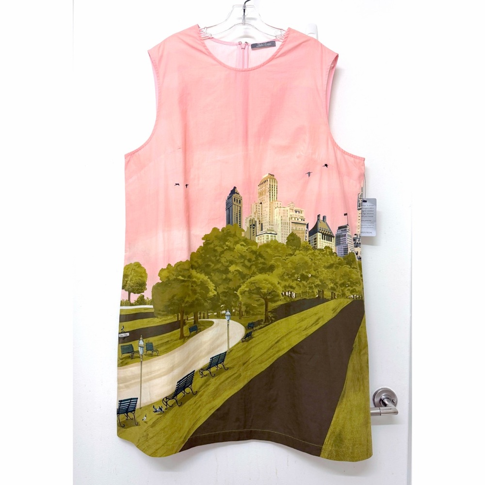 NWT Lela Rose NYC New York City Skyline Central Park Dress Pink Building Tree 20